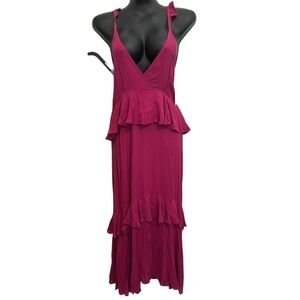 𝅺bobeau pink spaghetti strap tiered ruffled maxi dress